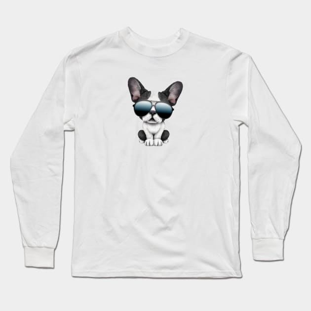 Cute French Bulldog Puppy Wearing Sunglasses Long Sleeve T-Shirt by jeffbartels